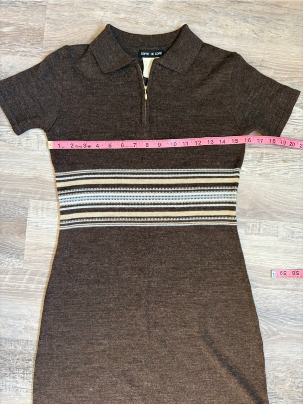 Vintage 90s Esprit de Corp Knit Polo Dress Brown Striped Mini S/M - Picture 7 of 12